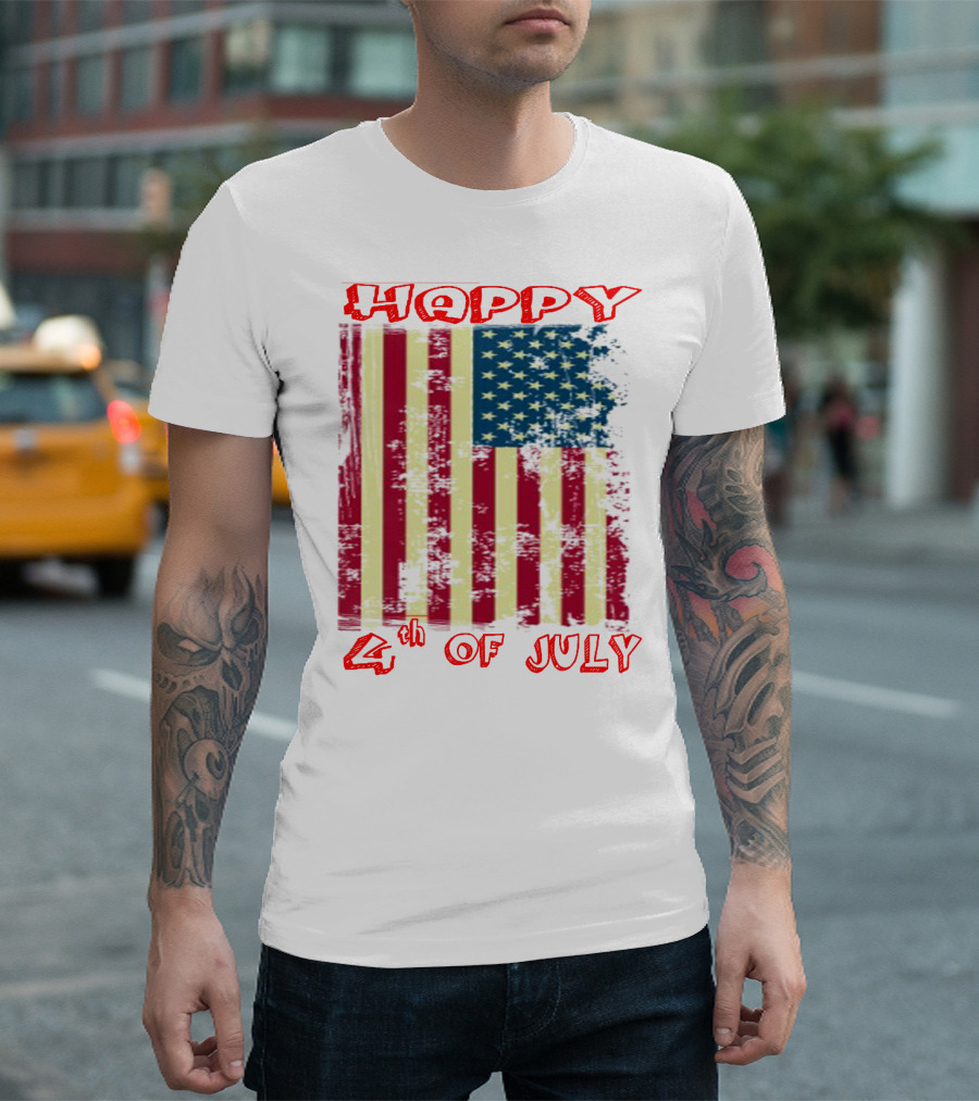 Happy 4th of July Distressed American Flag Vintage T-Shirt