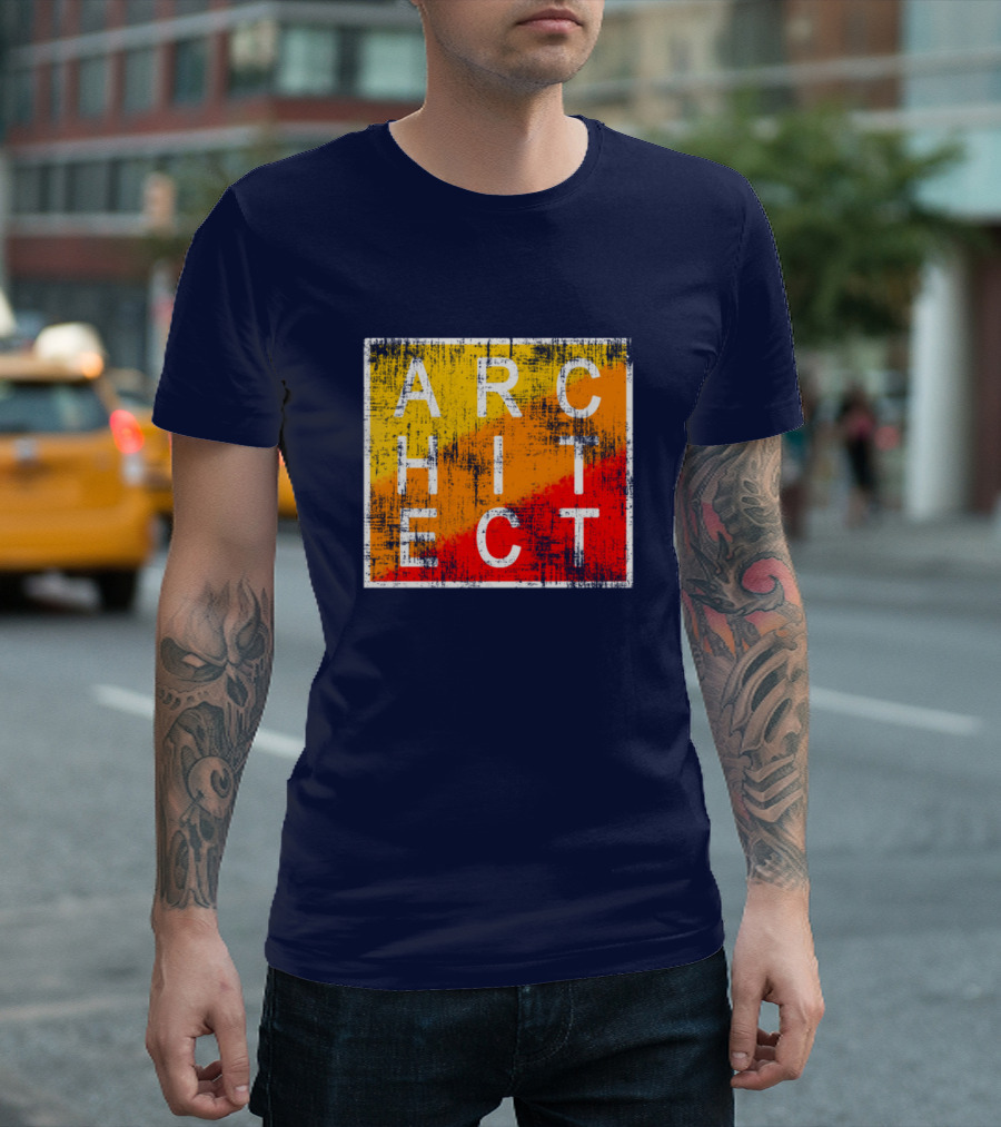 Architect Grunge Texture Yellow Orange Red Square T-Shirt