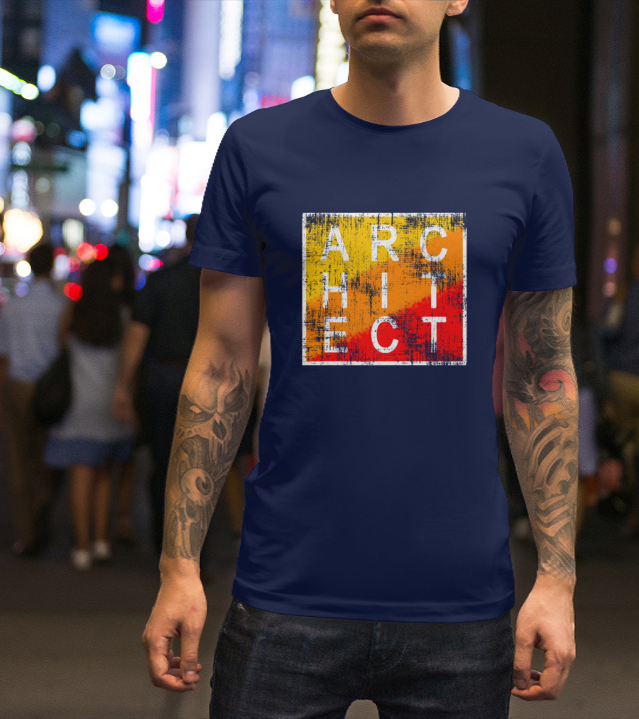 Architect Grunge Texture Yellow Orange Red Square T-Shirt