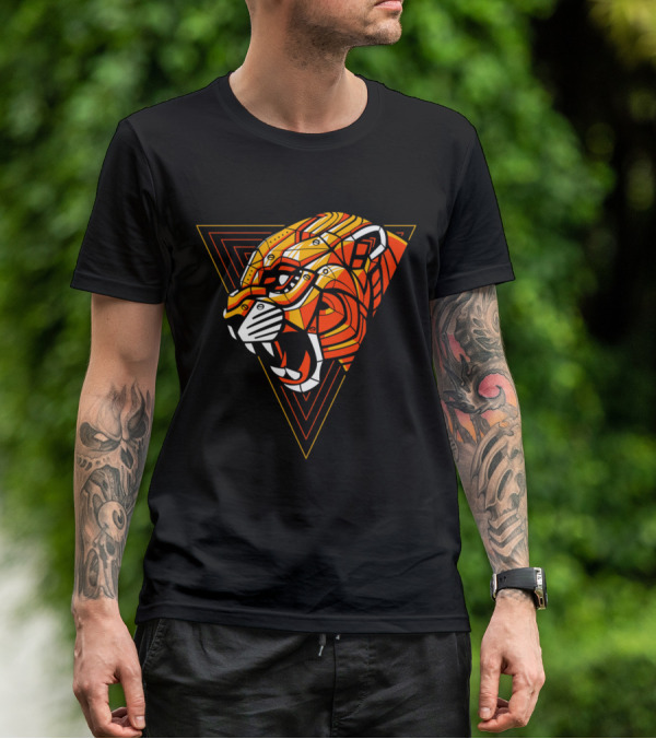 Leopard Punk Machine Geometric Triangle Roaring Face T-Shirt
