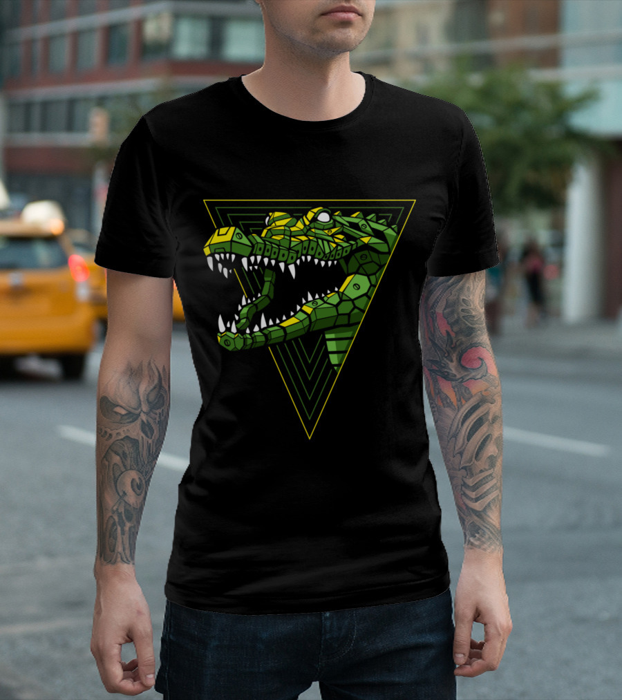 Cybernetic Reptile In Geometric Triangle T-Shirt