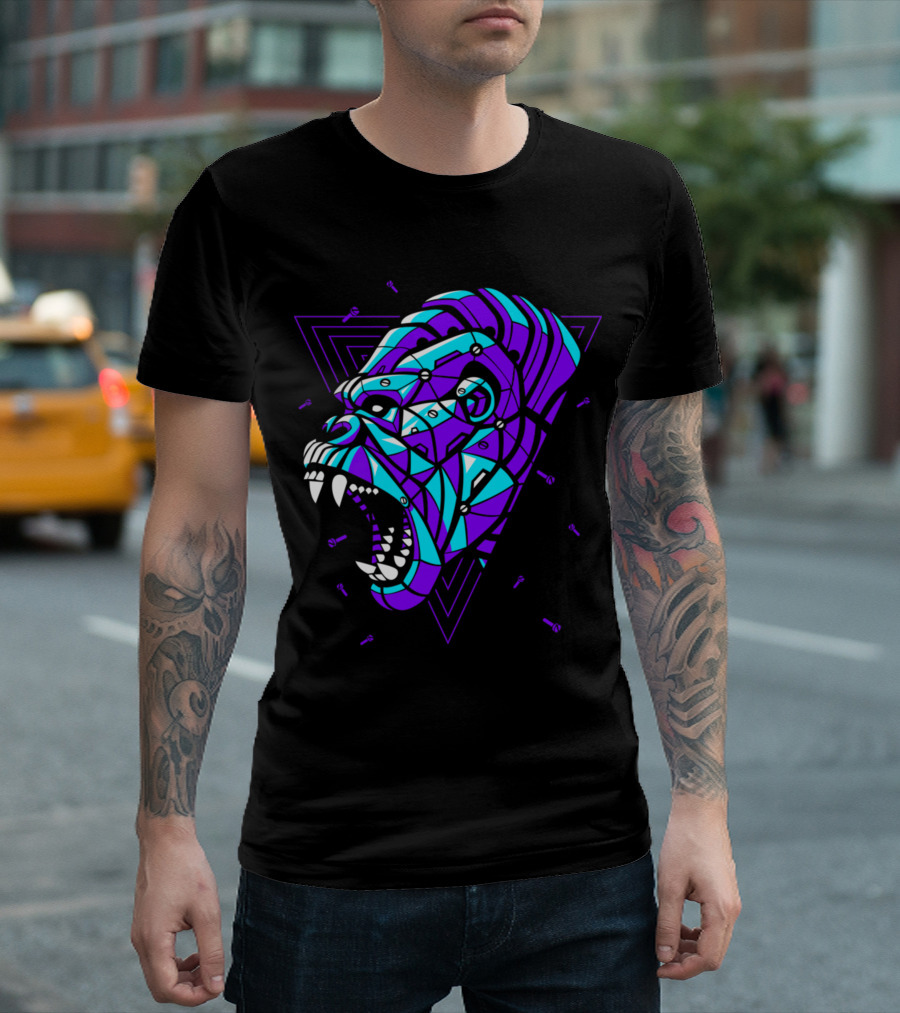 Cyber Punk Gorilla Geometric Triangles T-Shirt