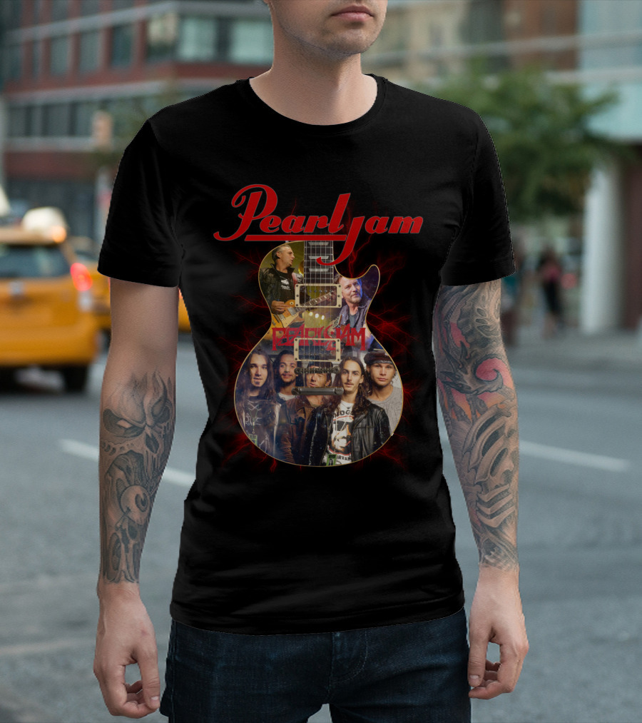 Pearljam Band Members Inside Guitar Image T-Shirt
