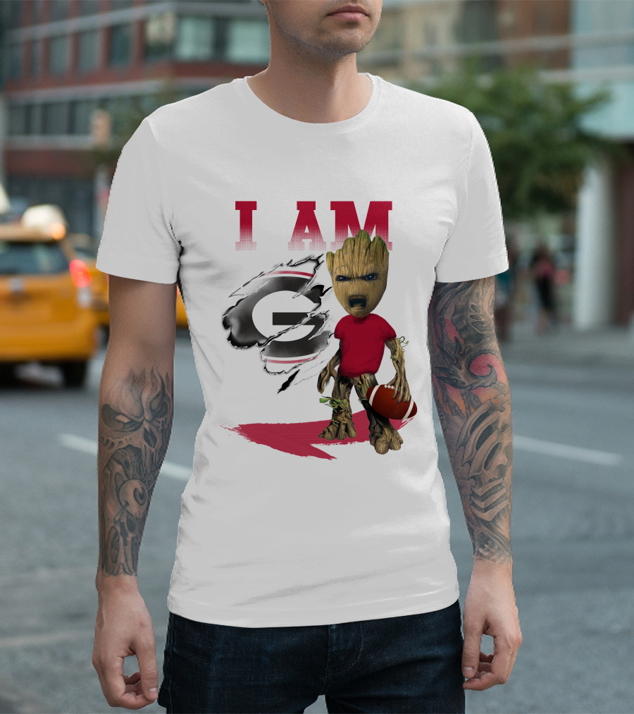 I AM Georgia Bulldogs Groot Holding Football T-Shirt