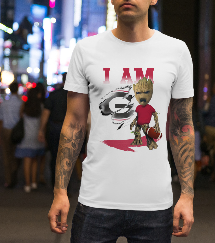I AM Georgia Bulldogs Groot Holding Football T-Shirt