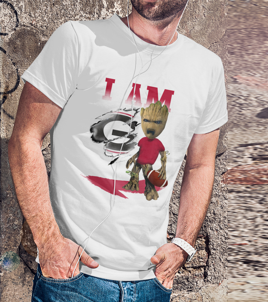 I AM Georgia Bulldogs Groot Holding Football T-Shirt