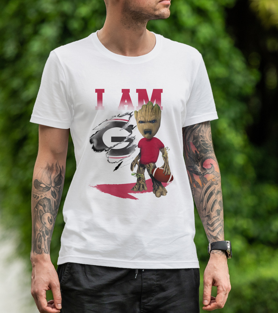 I AM Georgia Bulldogs Groot Holding Football T-Shirt