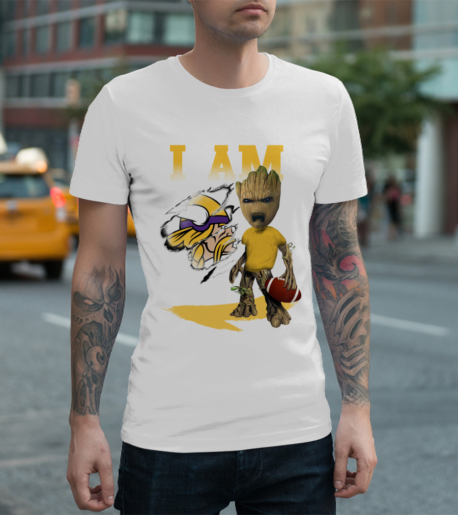 I AM Minnesota Vikings Baby Groot Football T-Shirt