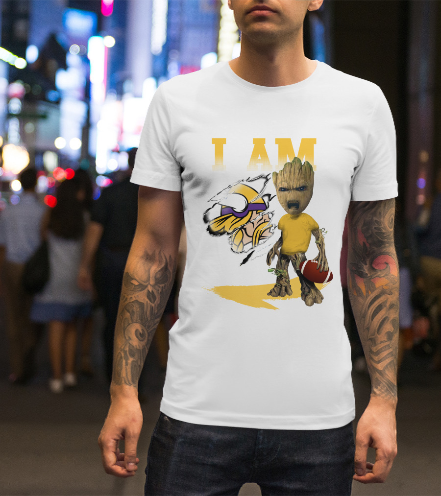 I AM Minnesota Vikings Baby Groot Football T-Shirt