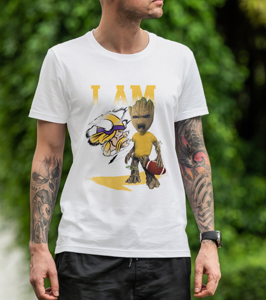 I AM Minnesota Vikings Baby Groot Football T-Shirt