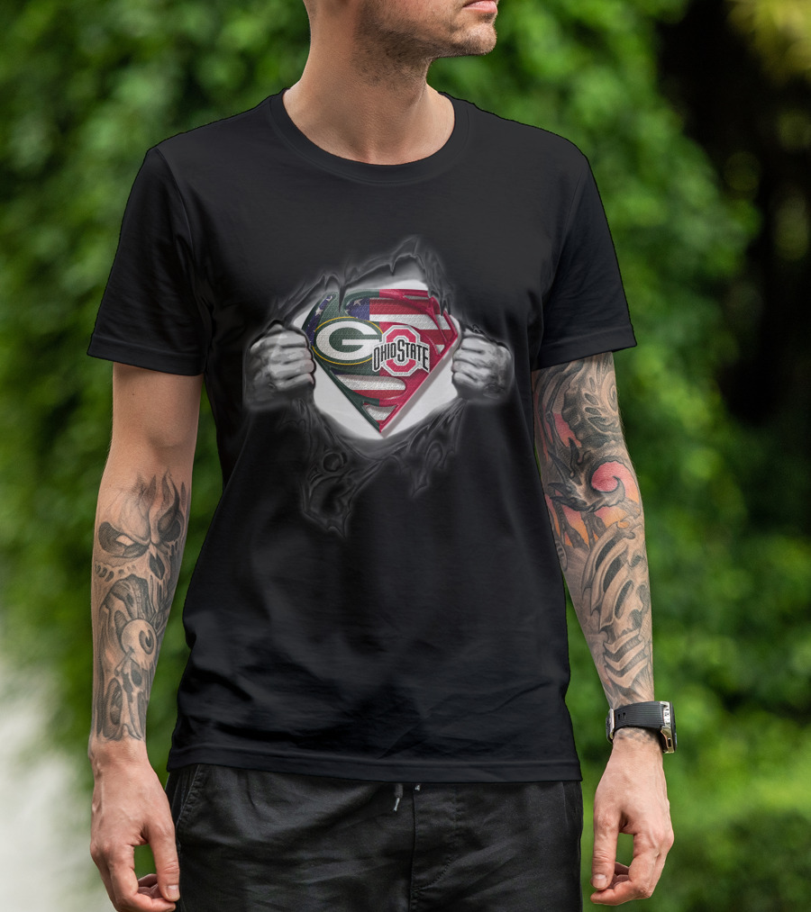 Green Bay Packers Ohio State Buckeyes American Flag Superman T-Shirt