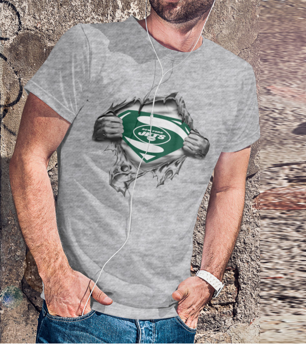 New York Jets Superman Shield Logo Burst T-Shirt
