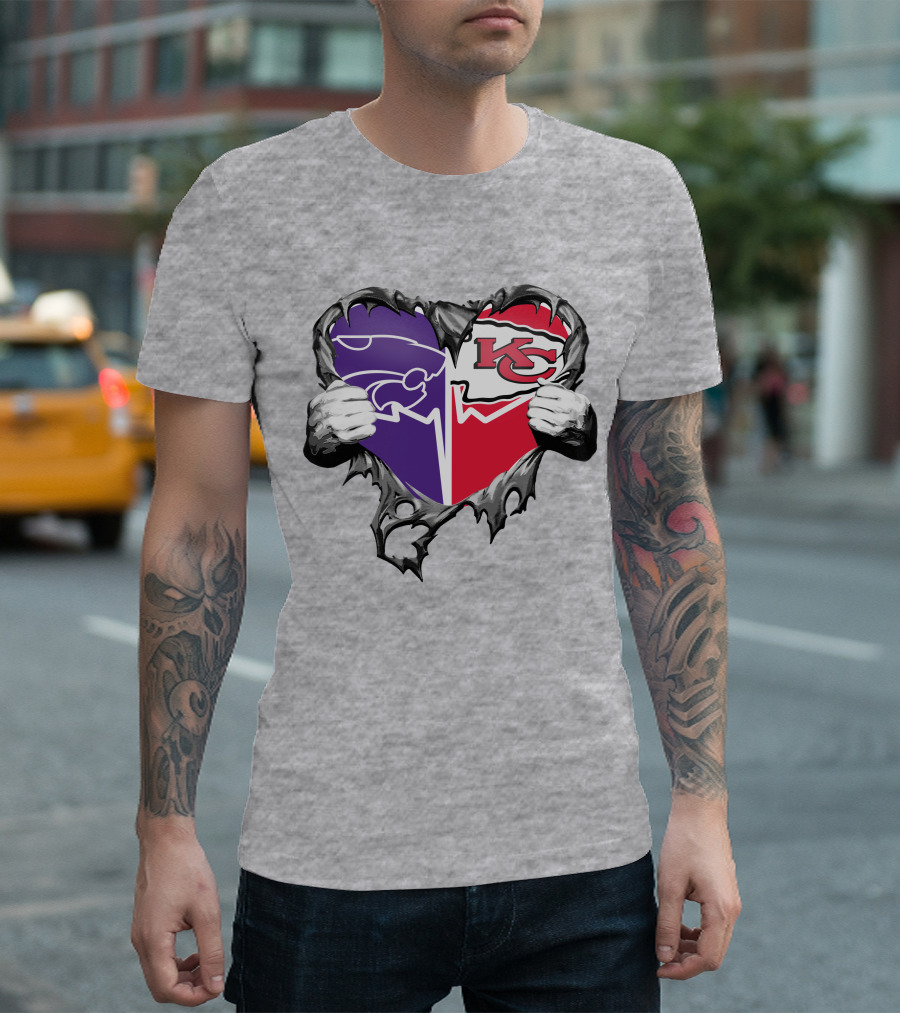 Kansas City Chiefs And Kansas State Wildcats Heart T-Shirt