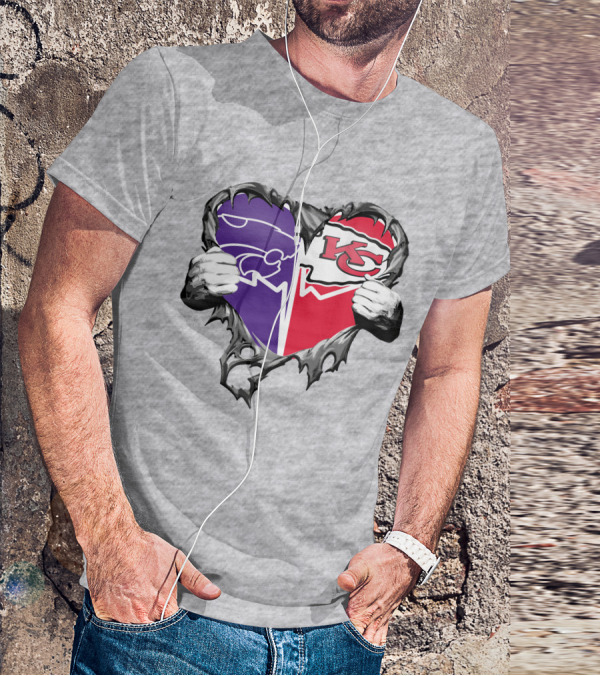 Kansas City Chiefs And Kansas State Wildcats Heart T-Shirt