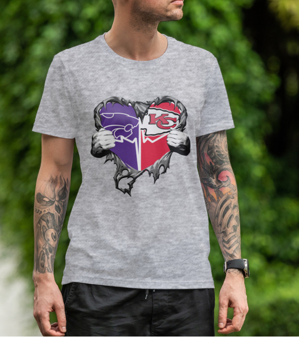 Kansas City Chiefs And Kansas State Wildcats Heart T-Shirt