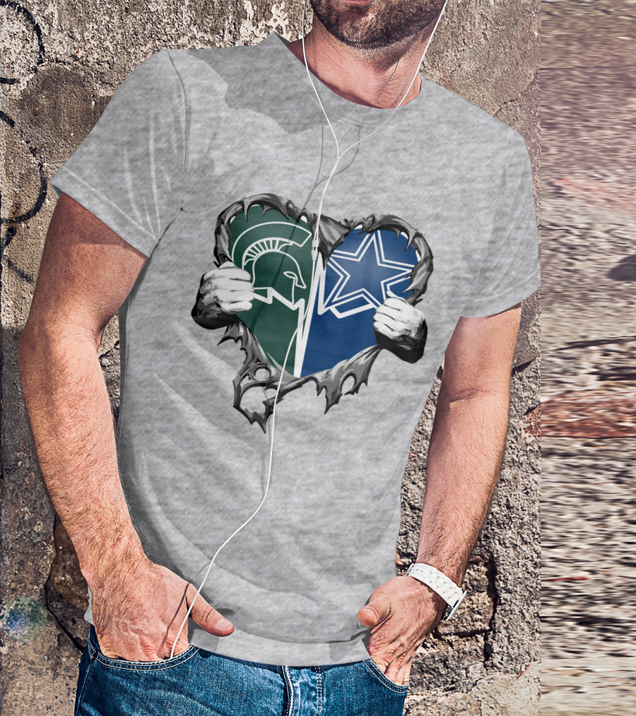 Cowboys And Michigan State Heart Logo Fusion T-Shirt