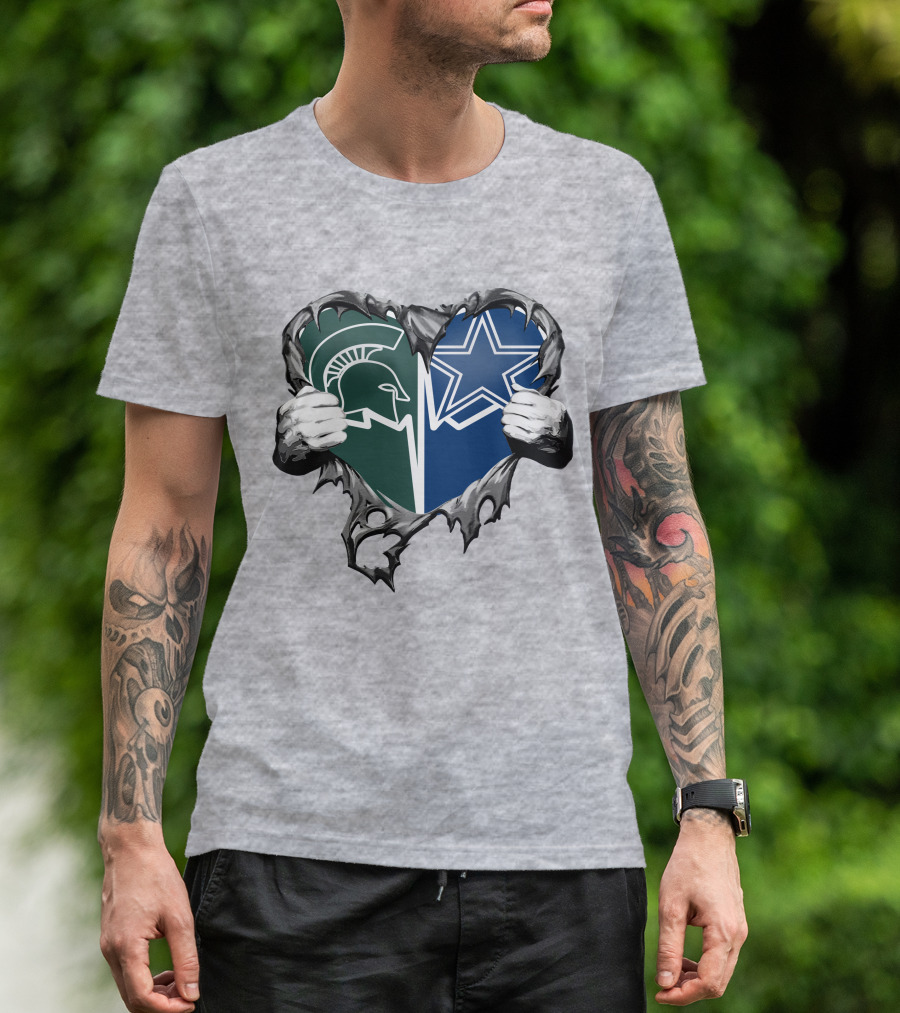 Cowboys And Michigan State Heart Logo Fusion T-Shirt