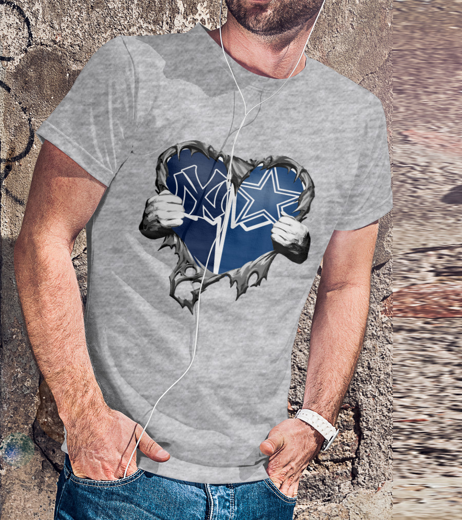 Cowboys And Yankees Heart Emblem With Hands Holding T-Shirt