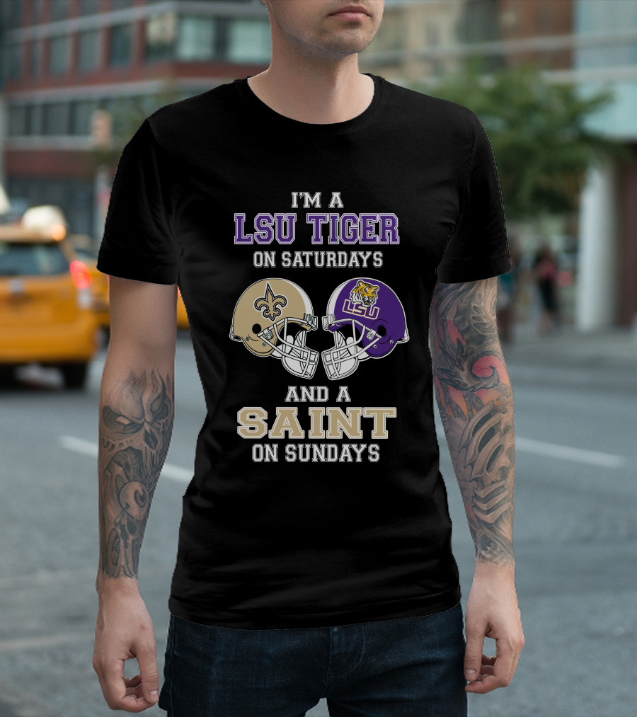 I'm A Lsu Tiger On Saturdays And A Saint On Sundays Football Helmet Showdown T-Shirt