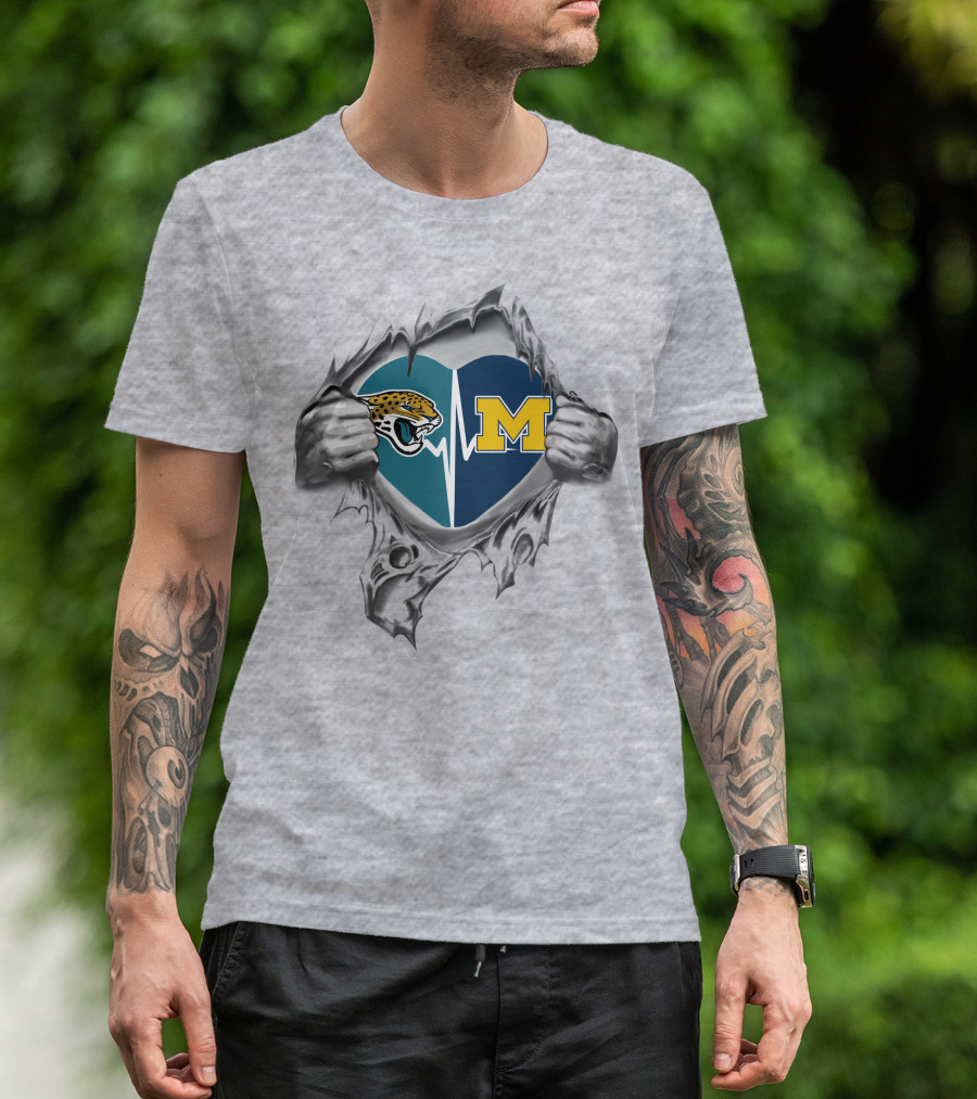 Michigan Wolverines Jacksonville Jaguars Heartbeat T-Shirt