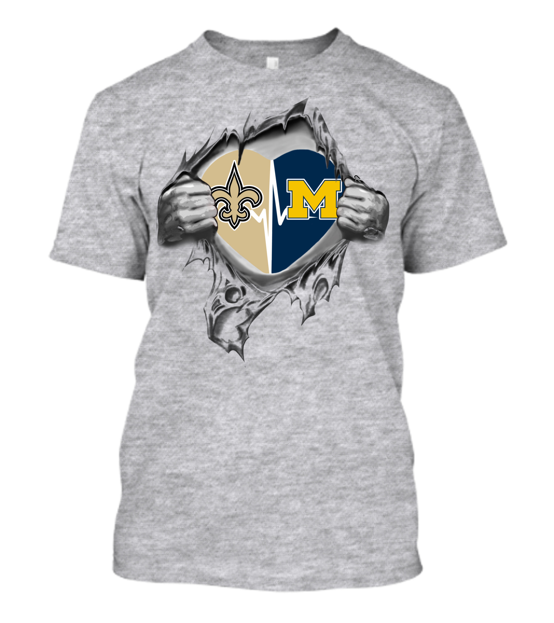 Michigan Wolverines New Orleans Saints Heartbeat Fusion T-Shirt