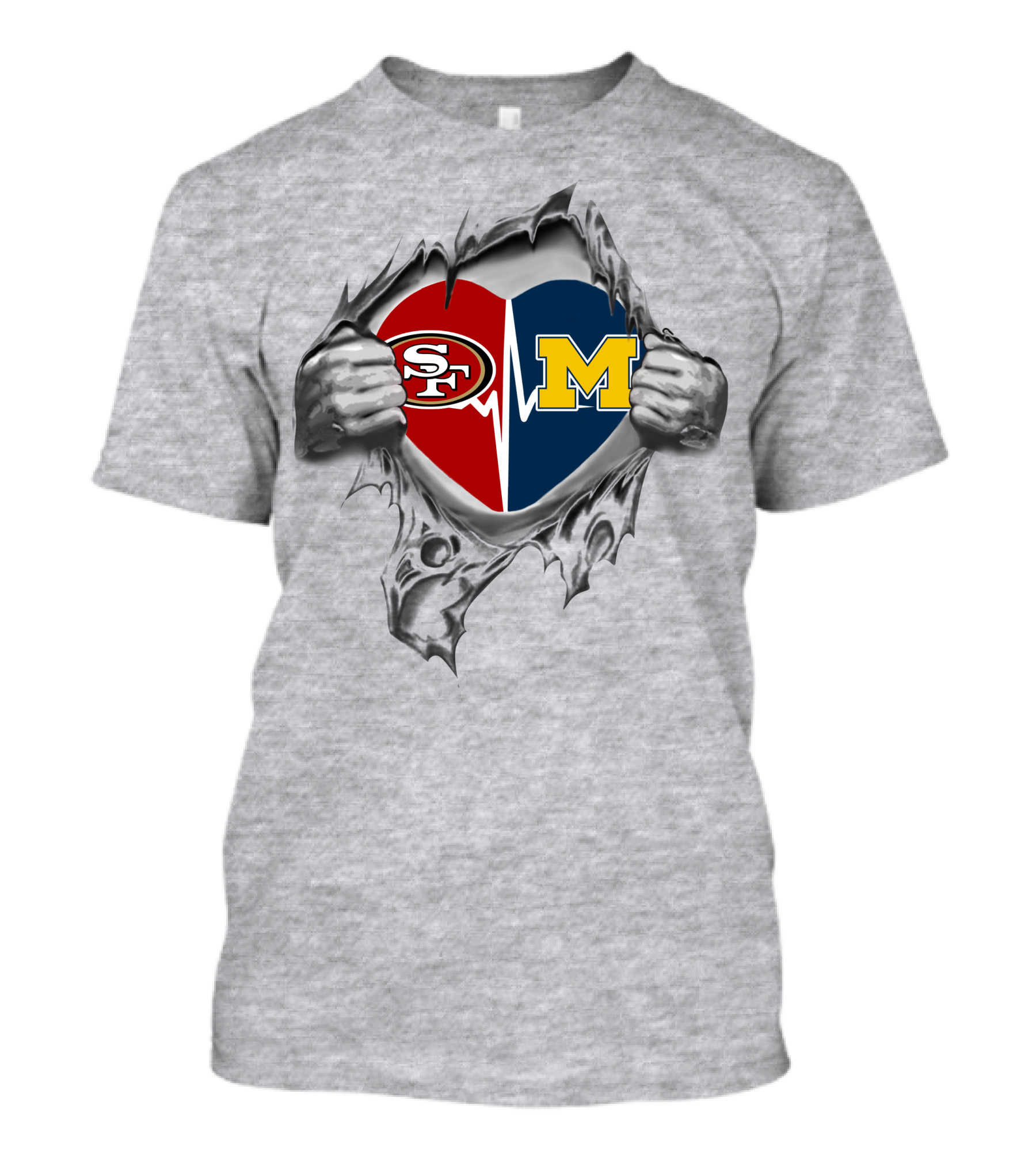 Michigan Wolverines San Francisco 49ers Heartbeat Rip T-Shirt