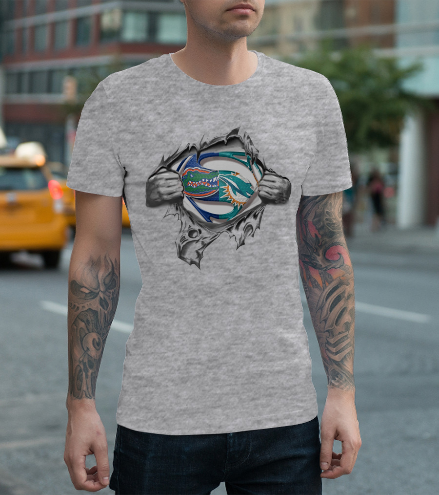 Dolphins Gators Superman Logo Crossover T-Shirt