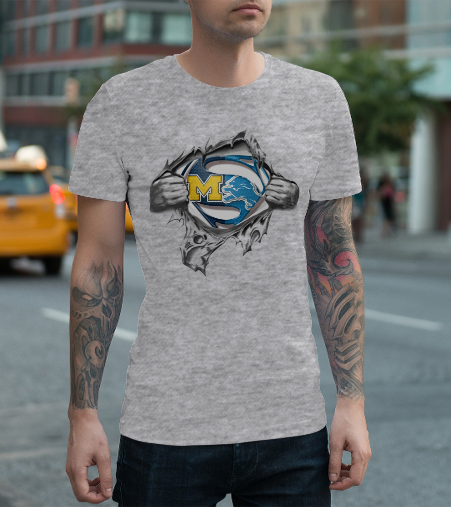 Wolverines Lions Superman Logo Crossover T-Shirt