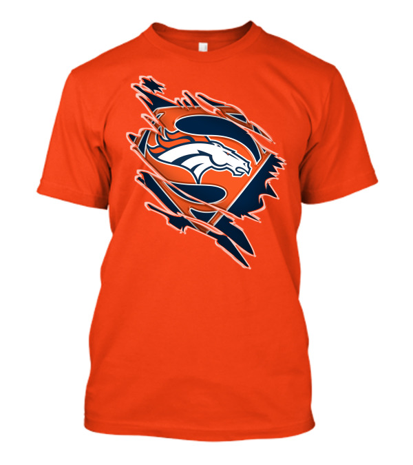 Broncos Super Logo Combines With Superhero Emblem On Bold Orange T-Shirt