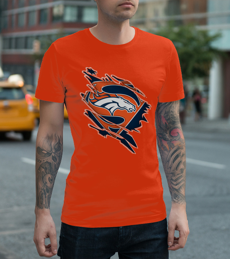 Broncos Super Logo Combines With Superhero Emblem On Bold Orange T-Shirt