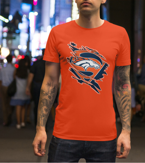 Broncos Super Logo Combines With Superhero Emblem On Bold Orange T-Shirt