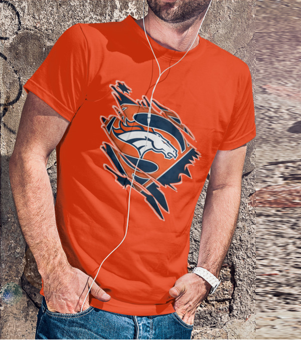 Broncos Super Logo Combines With Superhero Emblem On Bold Orange T-Shirt