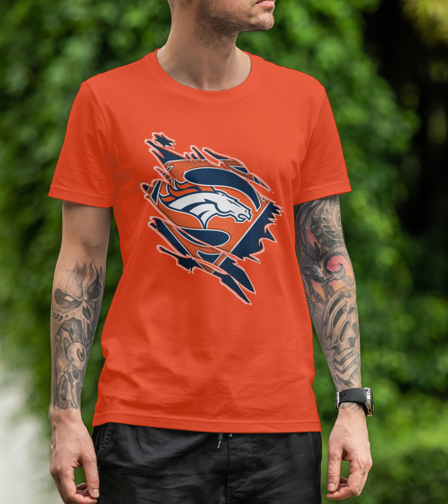 Broncos Super Logo Combines With Superhero Emblem On Bold Orange T-Shirt