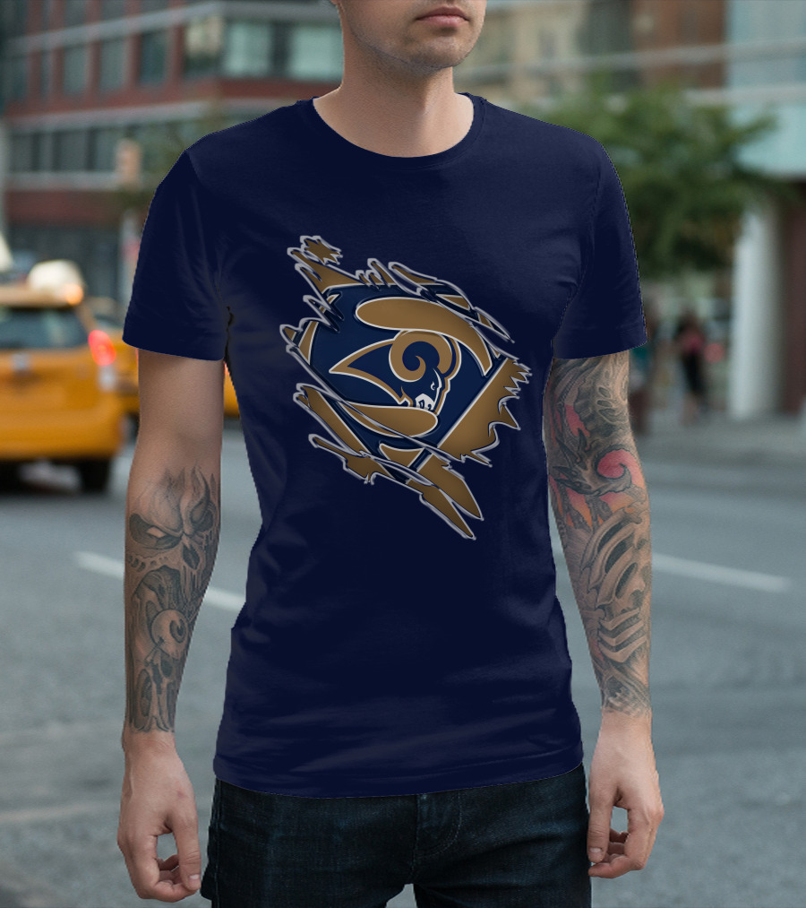 Rams Super Man Logo With Rip Effect T-Shirt