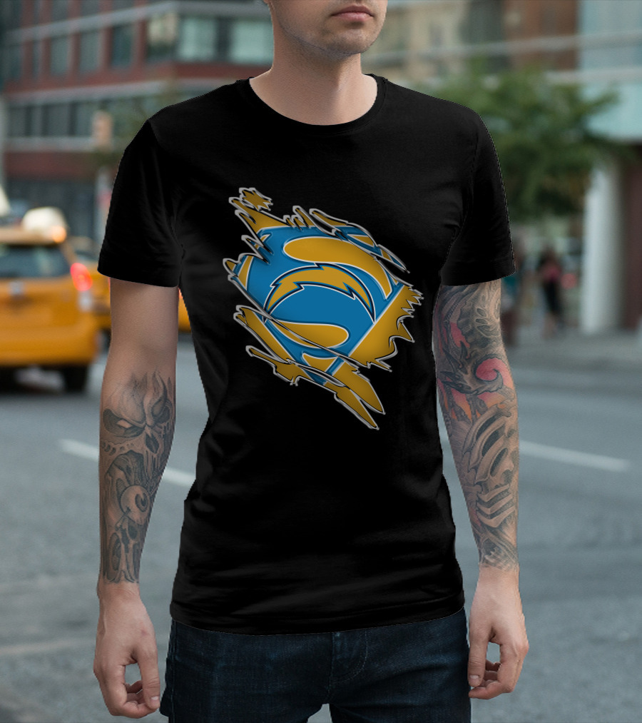 Chargers Superman Logo Blue And Yellow Comic Book T-Shirt