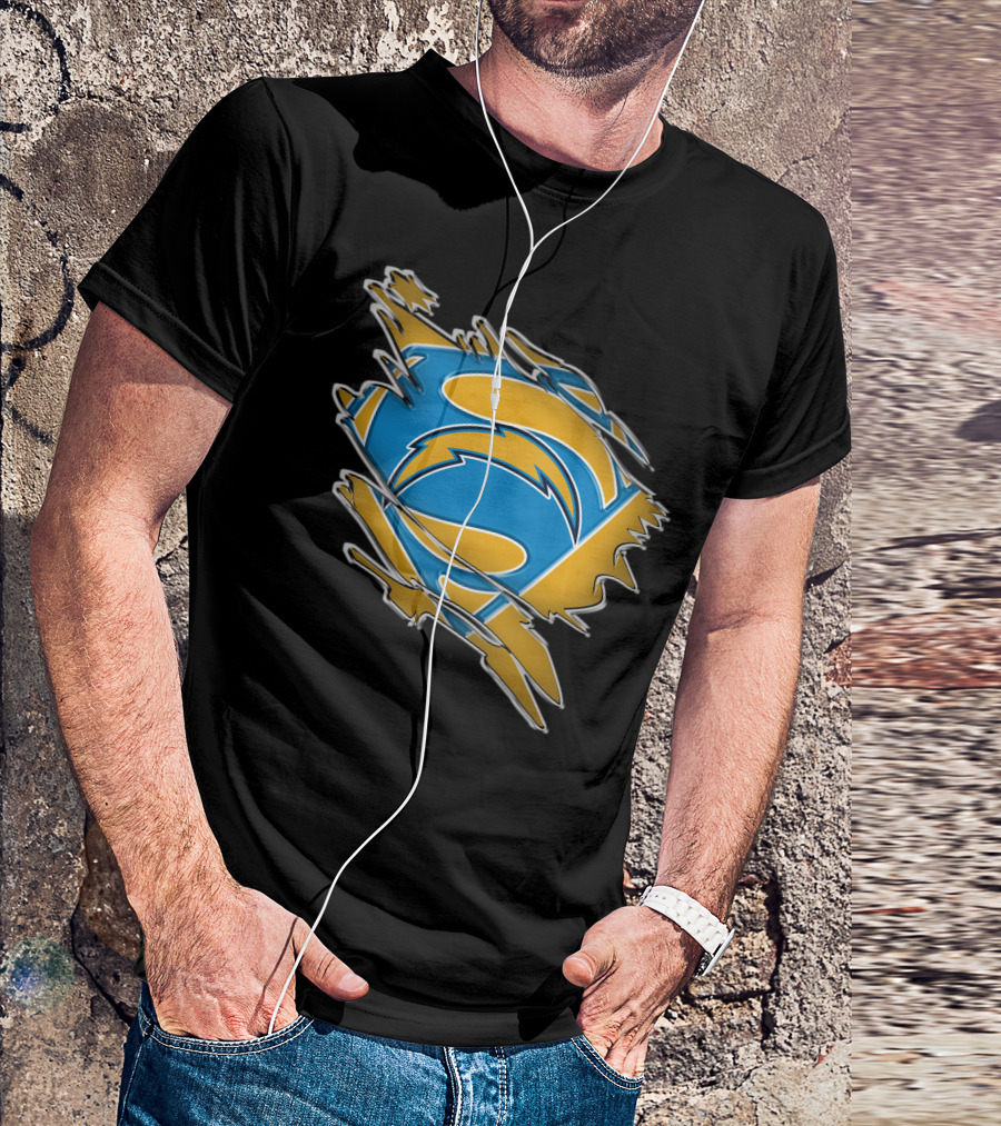 Chargers Superman Logo Blue And Yellow Comic Book T-Shirt