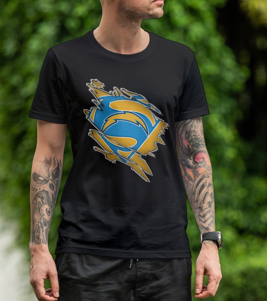 Chargers Superman Logo Blue And Yellow Comic Book T-Shirt