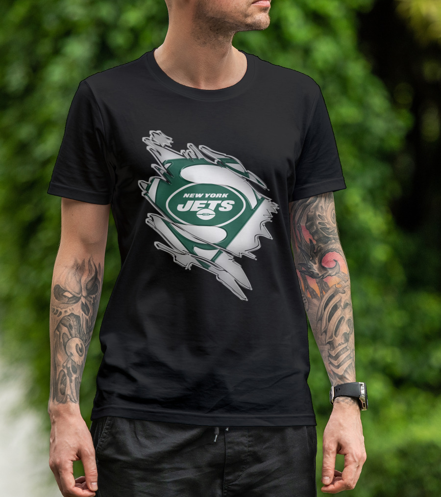 New York Jets Super Man Logo Rip T-Shirt