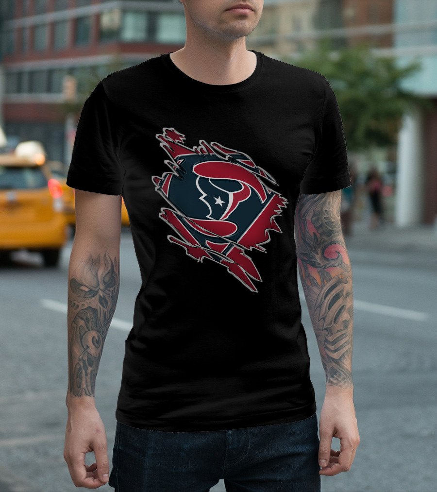 Texans Super Man Logo on Torn Background T-Shirt