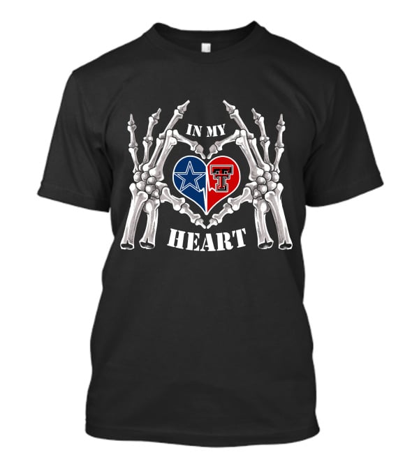 In My Heart Dallas Cowboys Texas Tech Logo Skeleton Hands T-Shirt