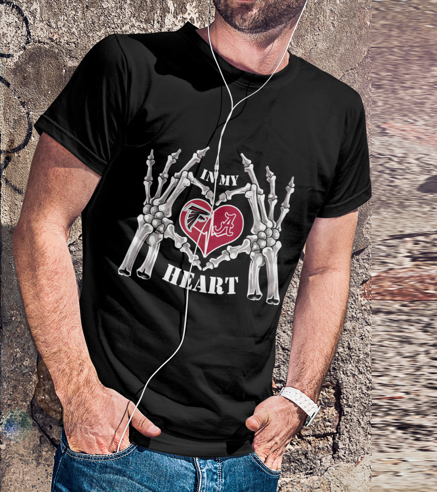 In My Heart Falcons Alabama Skeleton Hands Heart T-Shirt