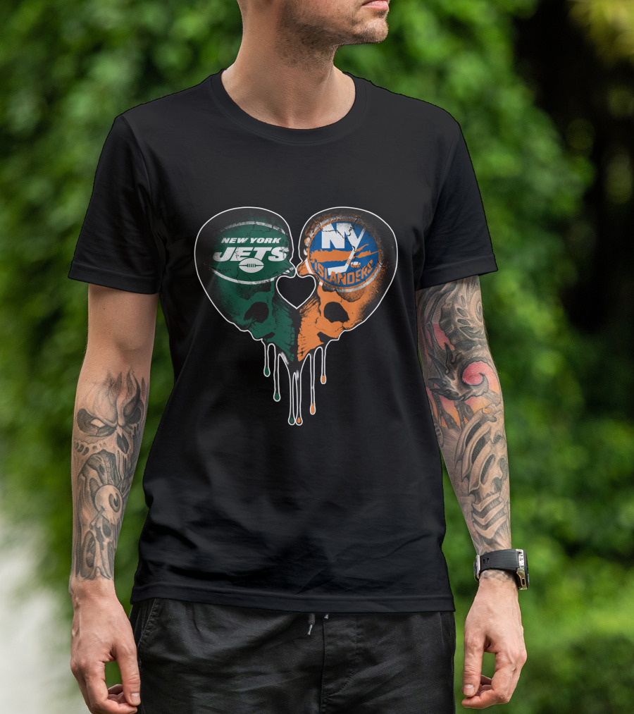New York Jets NY Islanders Skull Heart Drip T-Shirt