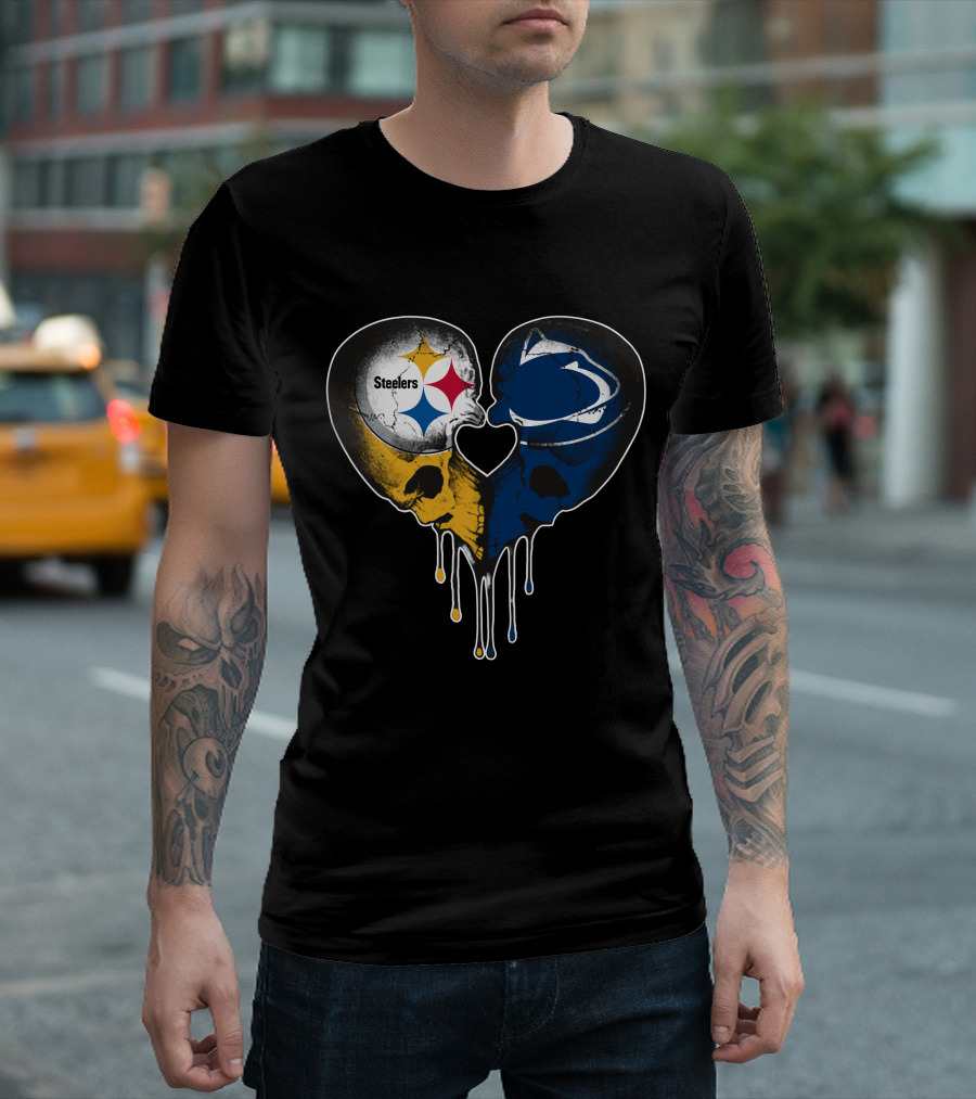 Steelers Lions Dripping Heart Skulls T-Shirt