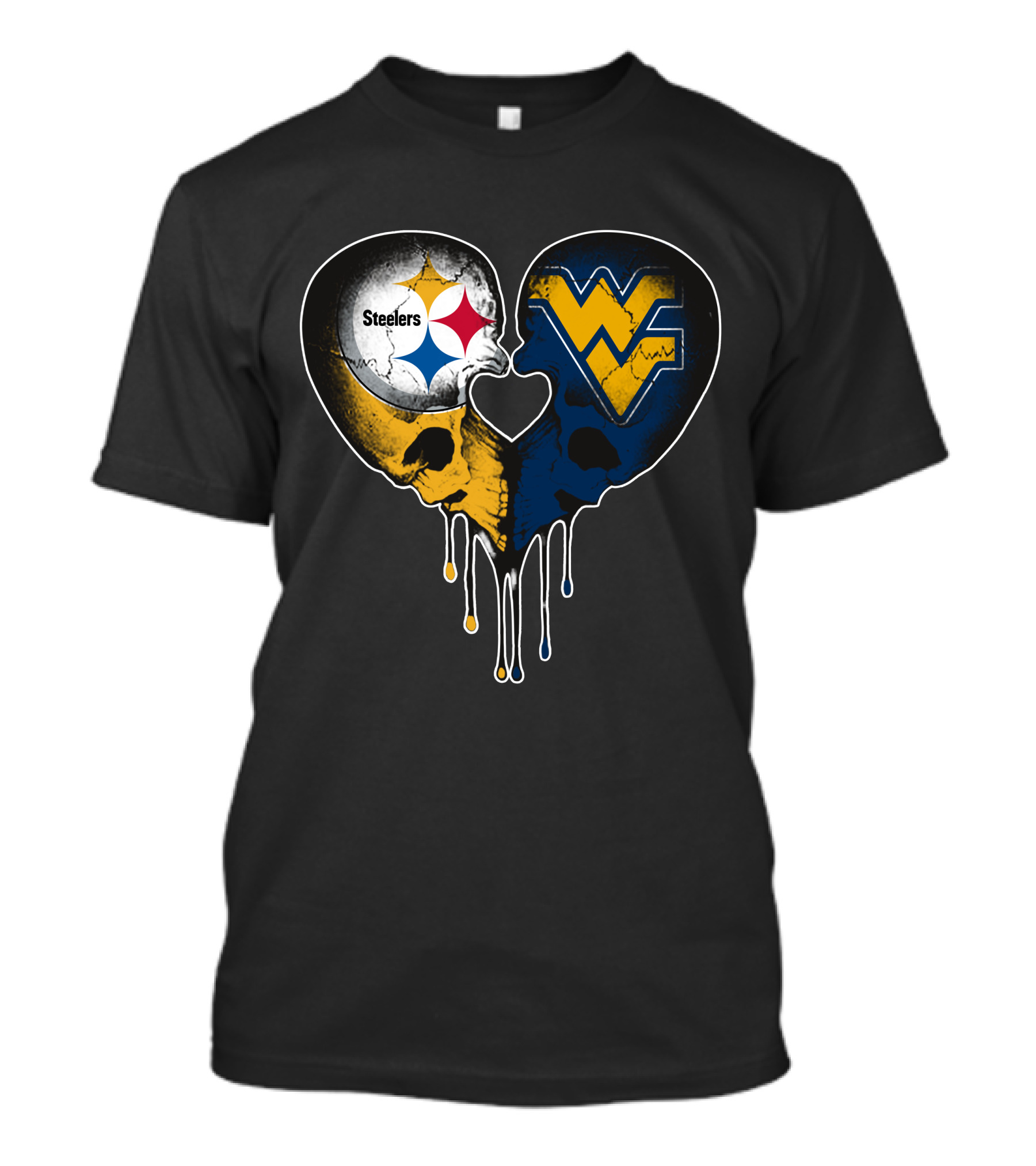 Steelers WVU Heart Skull Logo Fusion T-Shirt