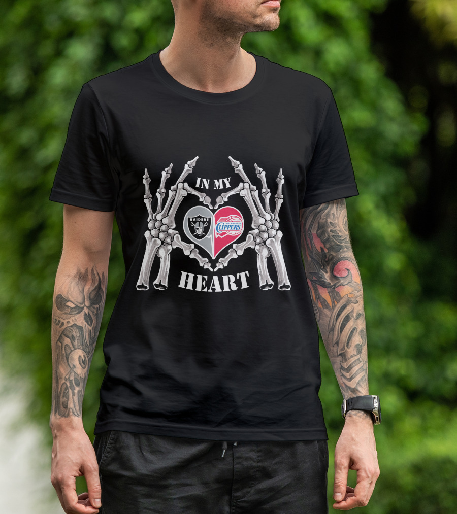 Raiders Clippers In My Heart Skeleton Hands T-Shirt