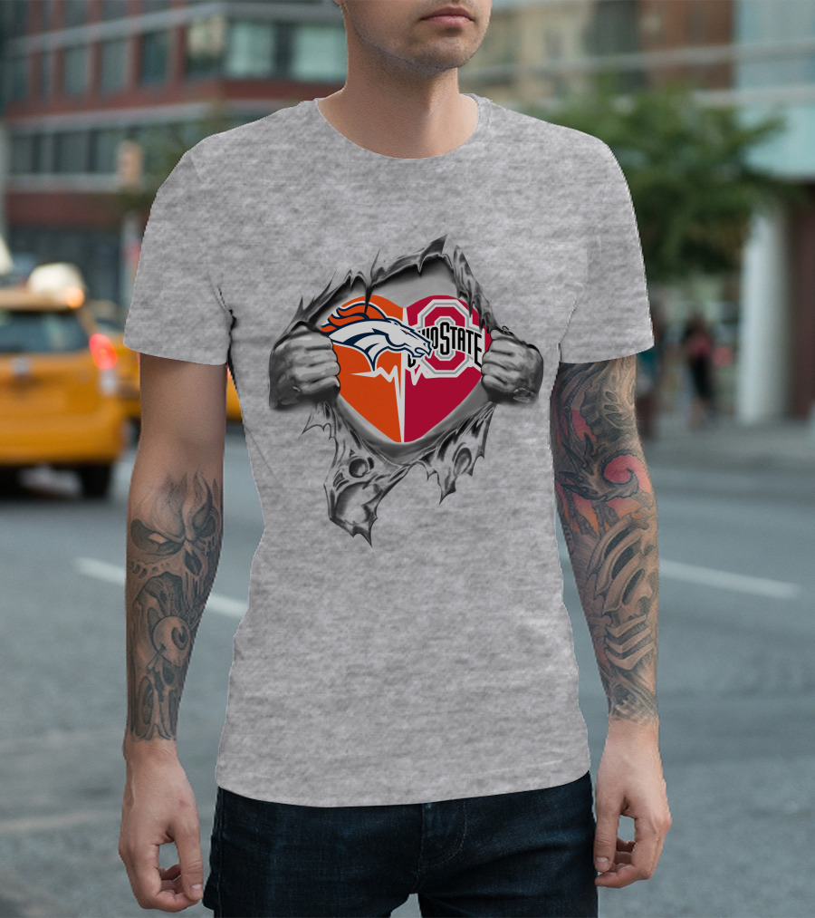 Denver Broncos Ohio State Buckeyes Heart Logo Fusion T-Shirt