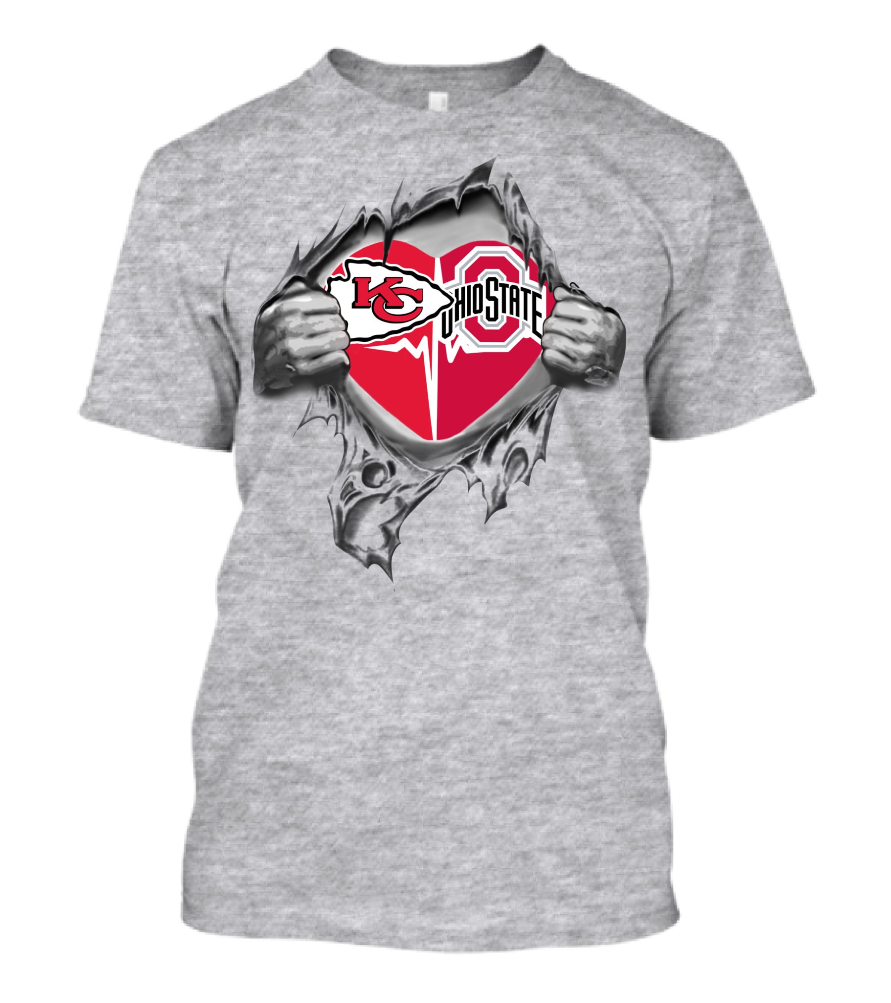 Kansas City Chiefs Ohio State Buckeyes Heart Logo Tear T-Shirt