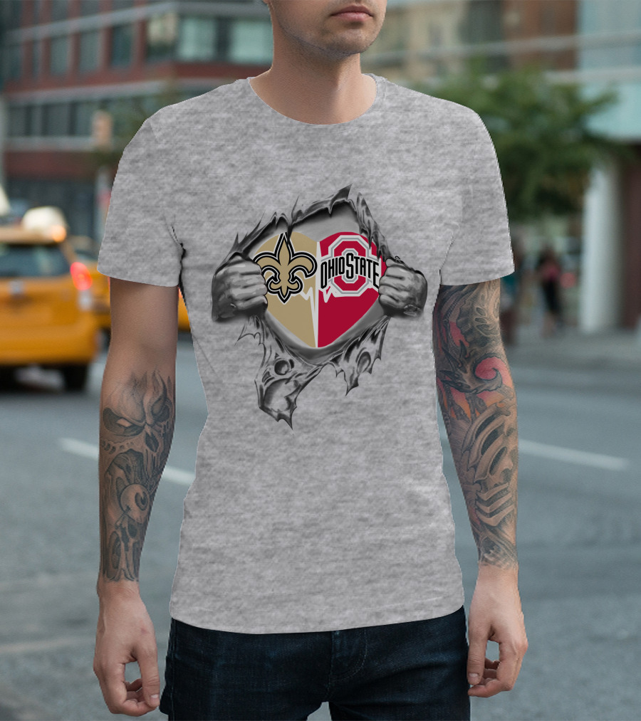 New Orleans Saints Ohio State Buckeyes Logo Tear T-Shirt