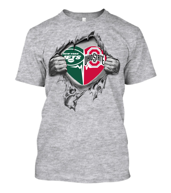 New York Jets Ohio State Buckeyes Heart Ripped T-Shirt