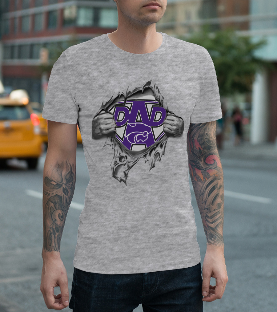 Wildcats Super Dad Logo with Purple Emblem and Torn Effect T-Shirt